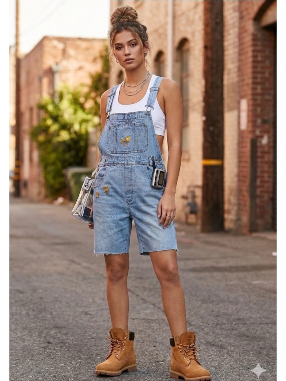 Vintage Jordache Y2K Light Dirty Wash Grunge Denim Embroidered Short Overalls M